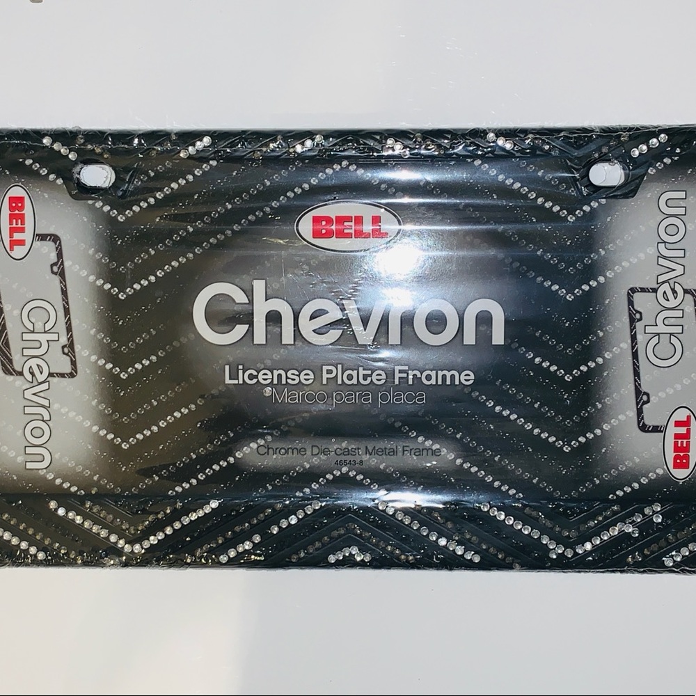 Black Car Chevron Design License Plate Cover with Faux Diamond New